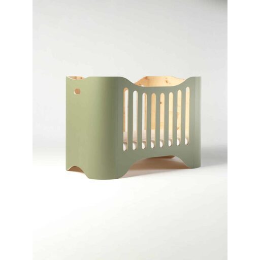 Set Minibett aus Arvenholz mit Linoleum-Oberfläche, inkl. Matratze und Lattenrosteinsatz